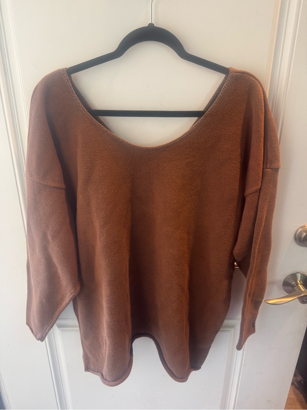 Big City,Cozy Oversized Scoop Neck Sweater - Brown